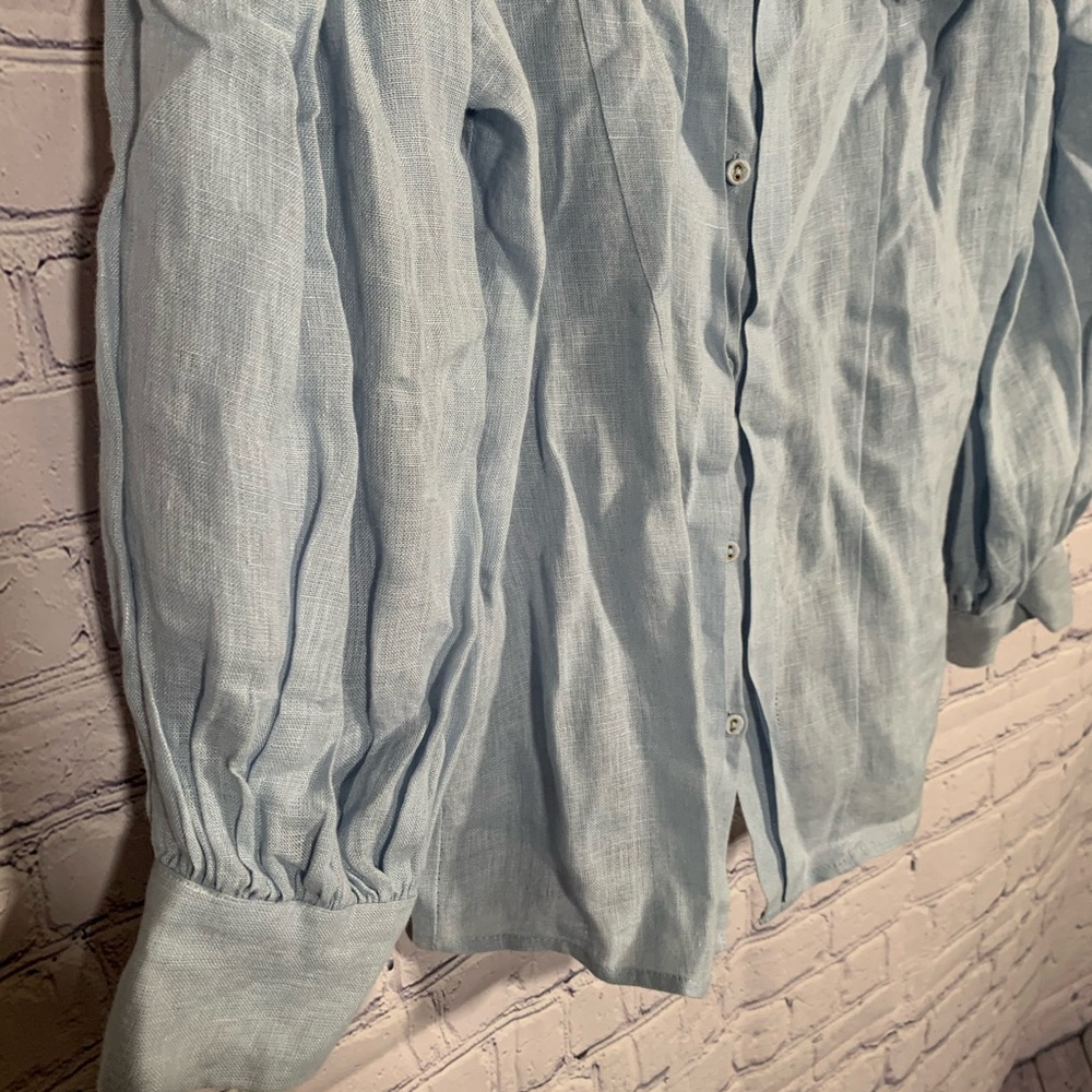 Carolina K Womens H emp Full Button Ruffle Top Blue Size S Preppy Quiet Luxury - Picture 6 of 6